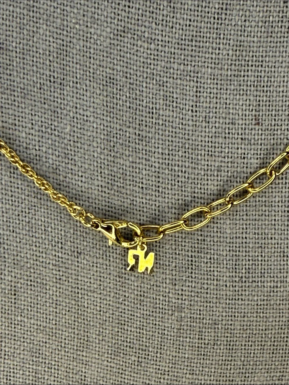 Nina Ricci NR Logo Pendant Necklace Gold Tone 16” Chain Vintage